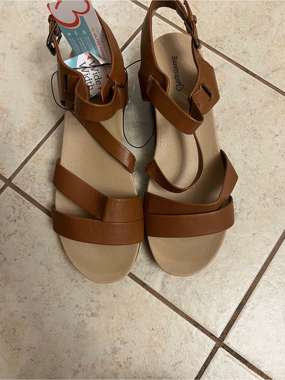 BareTraps Women's Tan Brown Leather Strappy Sandals